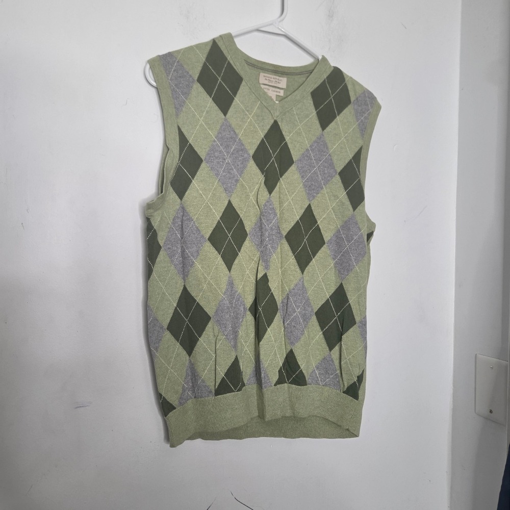Banana Republic Mens Green Argyle Cotton Cashmere V-Neck Sweater Vest Size M